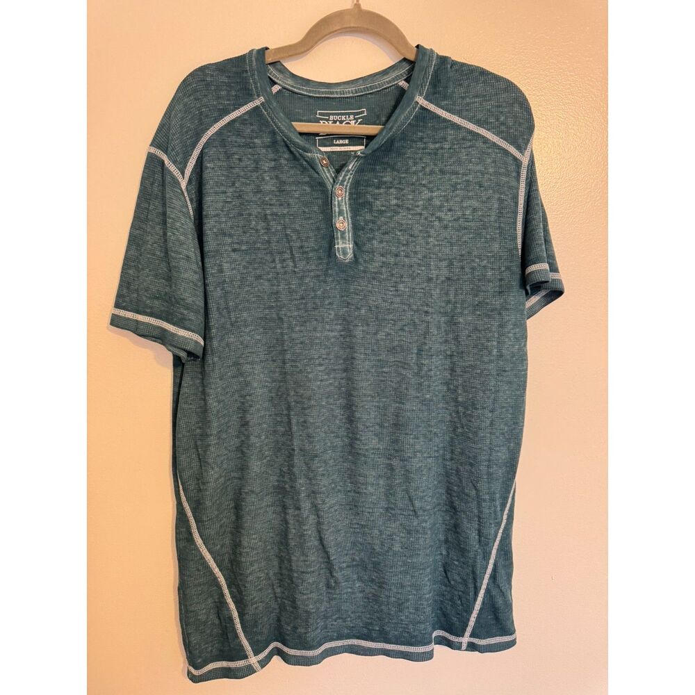 Buckle Black Henley Shirt Men's Large Teal Washed Short Sleeve